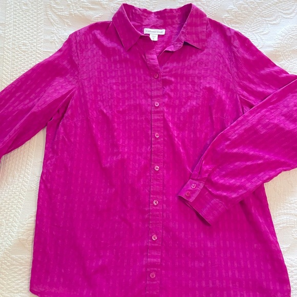 Coldwater Creek Women’s size XL bright pink button up long sleeve and rolled up - Picture 1 of 7